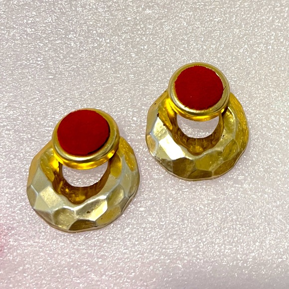 Vintage Matte gold with red velvet earrings - Picture 2 of 6